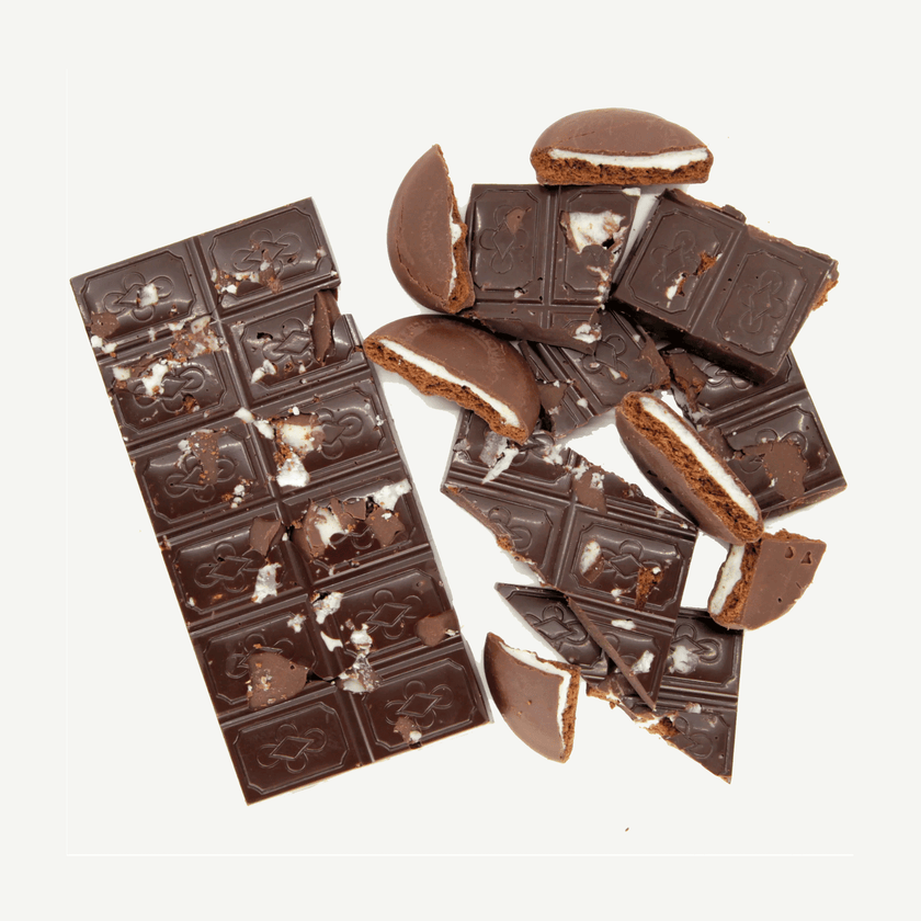 Premium dark chocolate mint slice block with biscuit pieces and creamy mint filling – handmade in Geelong