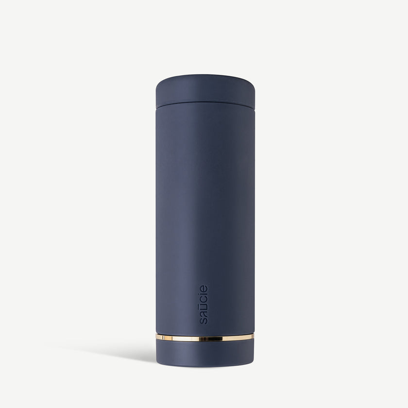 Navy blue reusable Saucie bottle – stylish eco-friendly condiment bottle