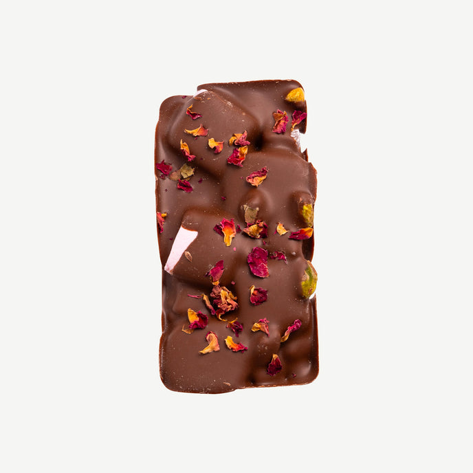 Premium Turkish delight rocky road in clear packaging with sticker label – handmade chocolate from Saucie and Freckleberry
