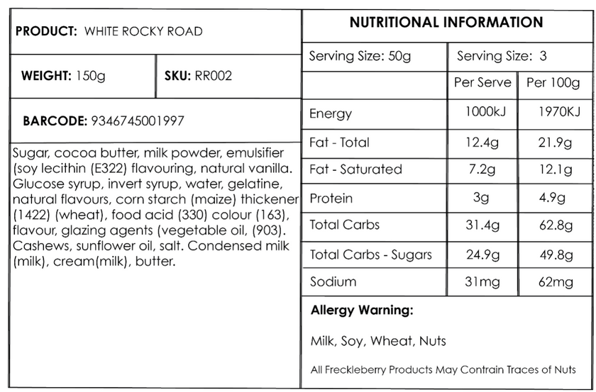 White chocolate rocky road with cashews, raspberry lollies and fudge included in a chocolate gift hamper – perfect for gifting