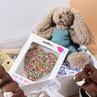 Premium hamper box with ribbon – New Baby Hamper by Saucie, ready for gifting