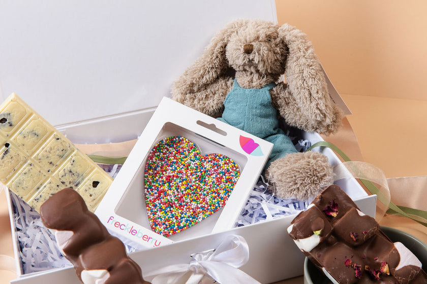 Premium hamper box with ribbon – New Baby Hamper by Saucie, ready for gifting
