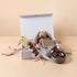New Baby Hamper with plush bunny toy, chocolate block & rocky road