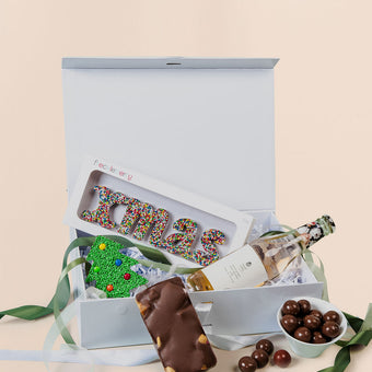 Saucie Christmas Hamper with drink option and gift-ready packaging