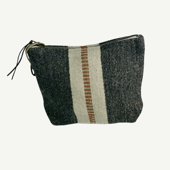 Textured pouch with striped pattern on a white background