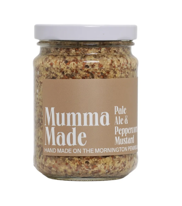 Jar of 'Mumma Made' Pale Ale & Pepper Mustard on a white background