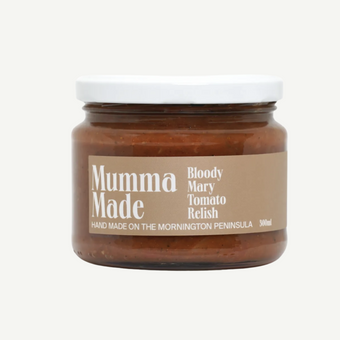 Jar of 'Mumma Made' Bloody Mary Tomato Relish on a white background