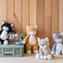 Four stuffed cat animals . Gifts, baby showers, kids