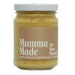 Jar of 'Mumma Made' hot Dijon mustard on a white background