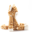 Plush toy cat with orange and white stripes on a white background