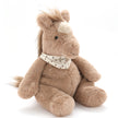 Plush horse toy with a bandana on a white background