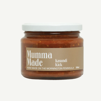 Jar of 'Mumma Made' Kasundi Kick on a white background