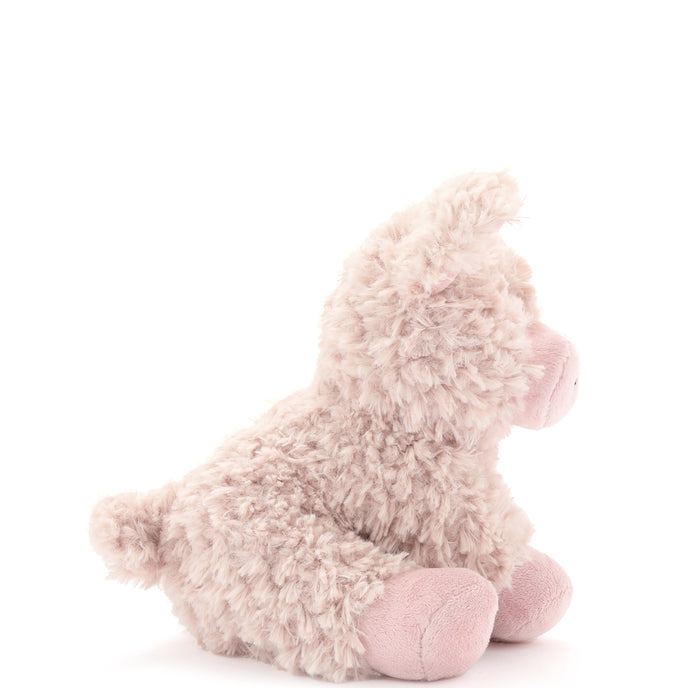 Fluffy pink plush toy on a white background