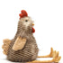 Plush toy rooster with brown and beige feathers on a white background
