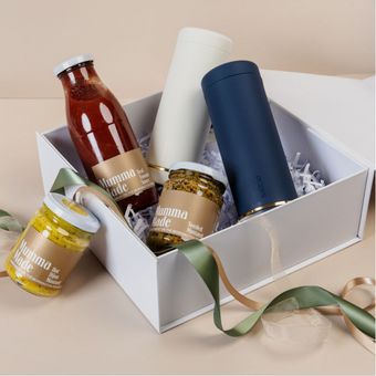 Celebration Hamper with two Saucie Bottles, Mumma Made mustards and tomato sauce – premium gift box