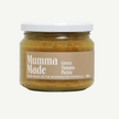 Jar of 'Mumma Made' green tomato pickle on a white background