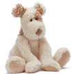 Plush toy dog with brown and beige colors on a white background