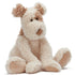Plush toy dog with brown and beige colors on a white background