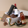 Cheers to You Hamper with Saucie Bottle, Freckleberry chocolates, Mumma Made tomato sauce and wine option – premium gift box